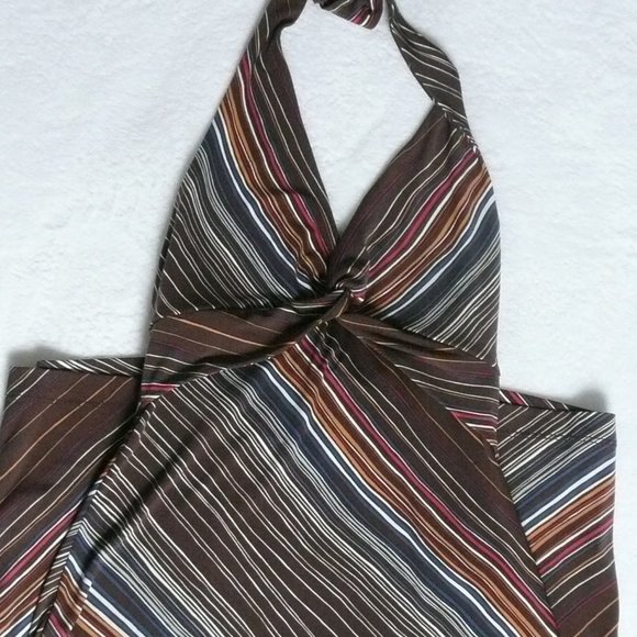 BCBG Maxazria Brown Stripe Halter Dress - Sz S - Picture 8 of 10